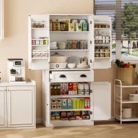 Armadio contenitore moderno con 4 ante e 1 cassetto, 6 ripiani portaoggetti e 4 ripiani regolabili, adatto per cucina, sala da pranzo e soggiorno, 80x40x182 cm, Bianco