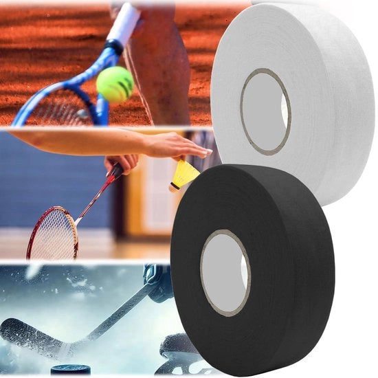 Girante antiscivolo con adesivo 2 rotoli 25 mm x 25 m per mazze da golf, rackets da tennis e badminton, bastoni da hockey su ghiaccio - nero + bianco