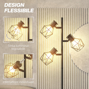 Lampada da Terra 3 Luci Orientabili 40W 41x28x169 cm in Metallo Nero