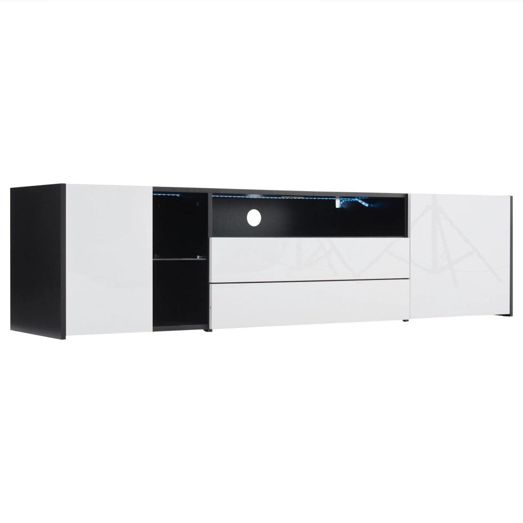 Mobile TV LED con Cassetti e Ante ¨C MINIMAL ¨C Nero e Bianco, 180x40x45 cm