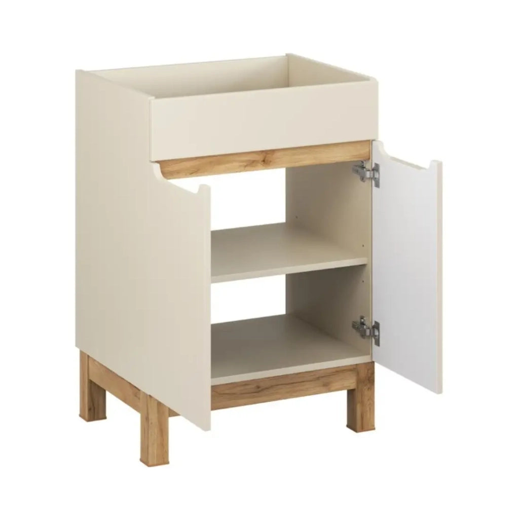 Set da bagno ERMANO cachemire e finitura quercia 60cm: mobile sottolavabo + lavabo incassato bianco