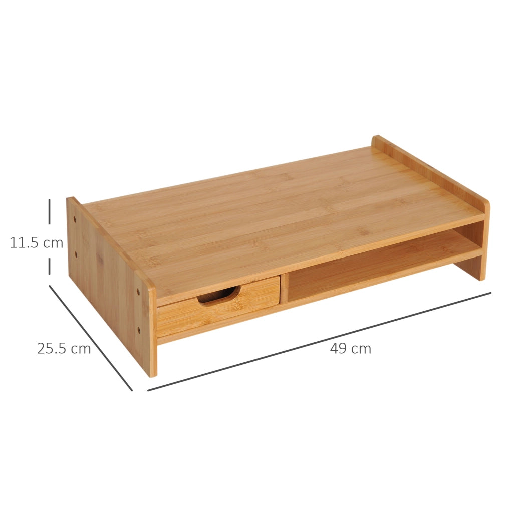 Supporto per monitor in bambù con 1 cassetto e vano aperto per ufficio, naturale, 49 × 25,5 × 11,5 cm