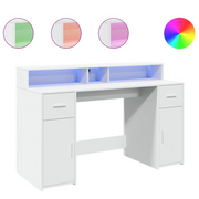 Scrivania | Tavolo da Ufficio con Luci LED Bianca 140x55x91 cm in Legno Multistrato