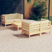 Set Salotto da Giardino 5pz con Cuscini Crema in Legno di Pino 3096022
