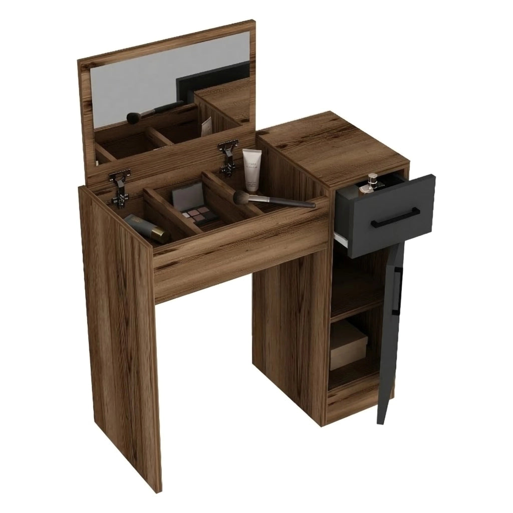 Mobile da Trucco Rodano, Toeletta Specchio Incluso, 77x37x109h cm Marrone Noce