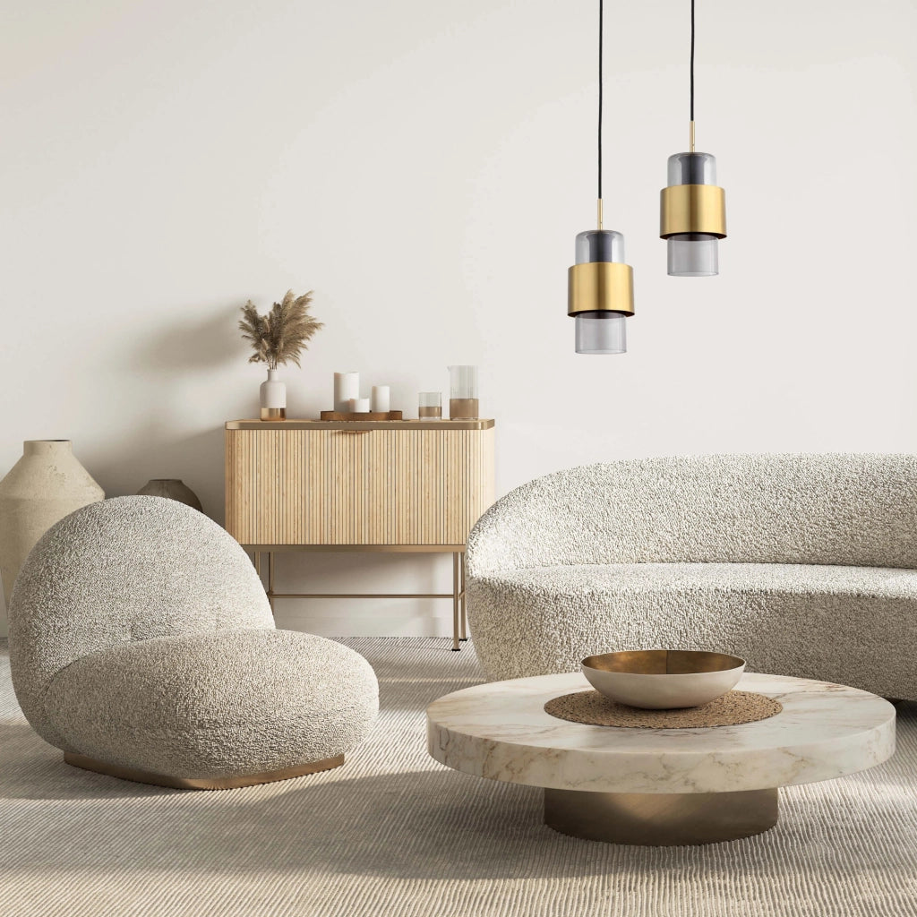 Lampada a sospensione Miele vetro fumé oro E27 150cm