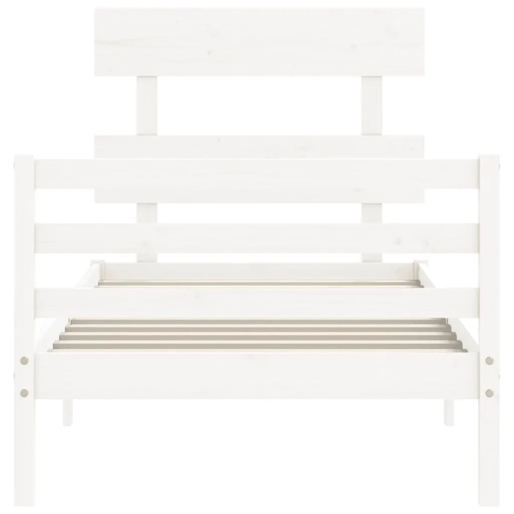 Giroletto con Testiera-Struttura Letto con testiera Bianco 90x200 cm in Legno Massello 854941