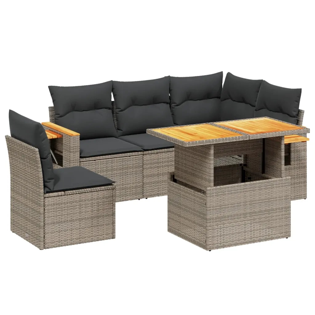 Set Divano da Giardino 6 pz con Cuscini Grigio in Polyrattan 3273524