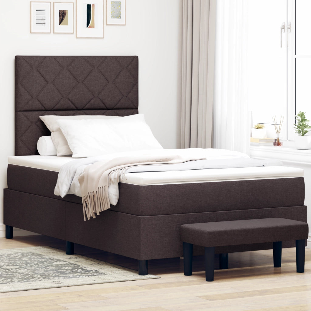 Letto a molle con materasso e panca marrone scuro 120x190 cm tessuto