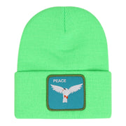 Berretto ricamato PEACE, in maglia, con risvolto, colore verde