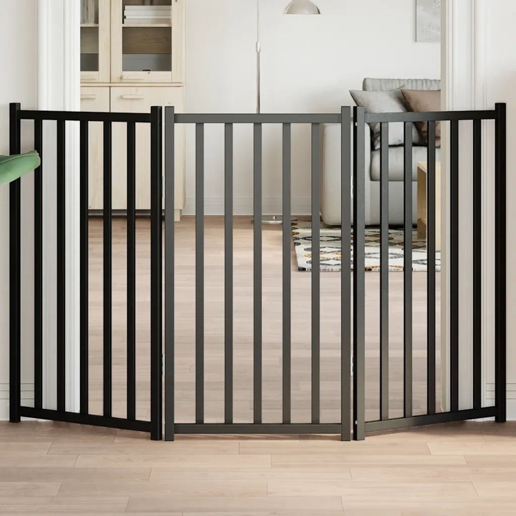 vidaXL Cancello Cani Pieghevole 3 Pannelli Nero 150 cm Massello Abete