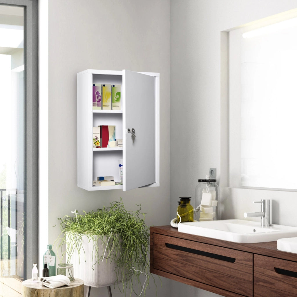 Armadietto Medicinali da Parete 40x18x60 cm 2 Chiavi in Acciaio Bianco