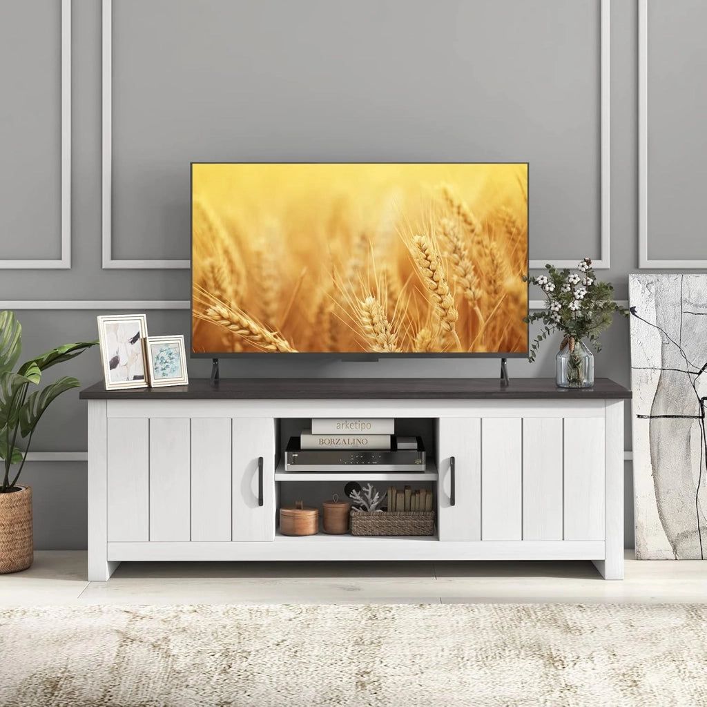 Mobile TV, mobile TV, mobile TV, supporto per TV fino a 65 pollici, cassettiera bassa, in legno, con scomparti aperti e 2 porte, per TV Lowboard, 145 x 40 x 50 cm