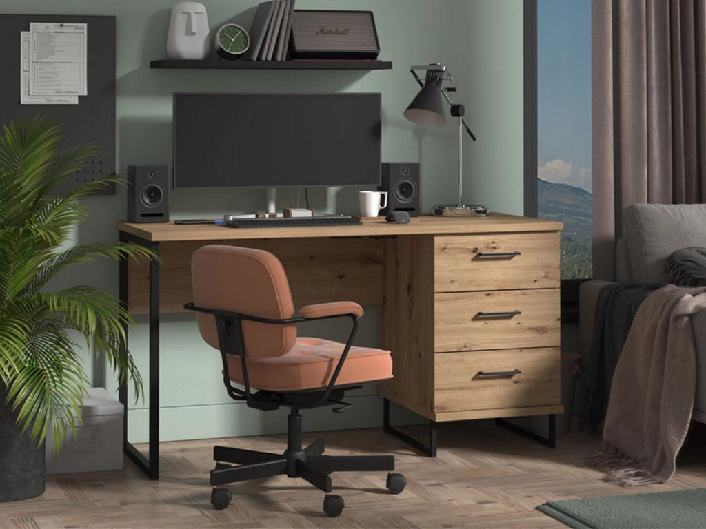 Ponza, Scrivania un Ripiano, 137.5x56x75h cm Marrone Rovere Nodi