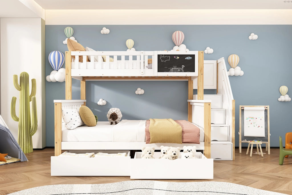 LETTO a castello multifunzionale 90x200+140x200 Bianco e Rovere chiaro