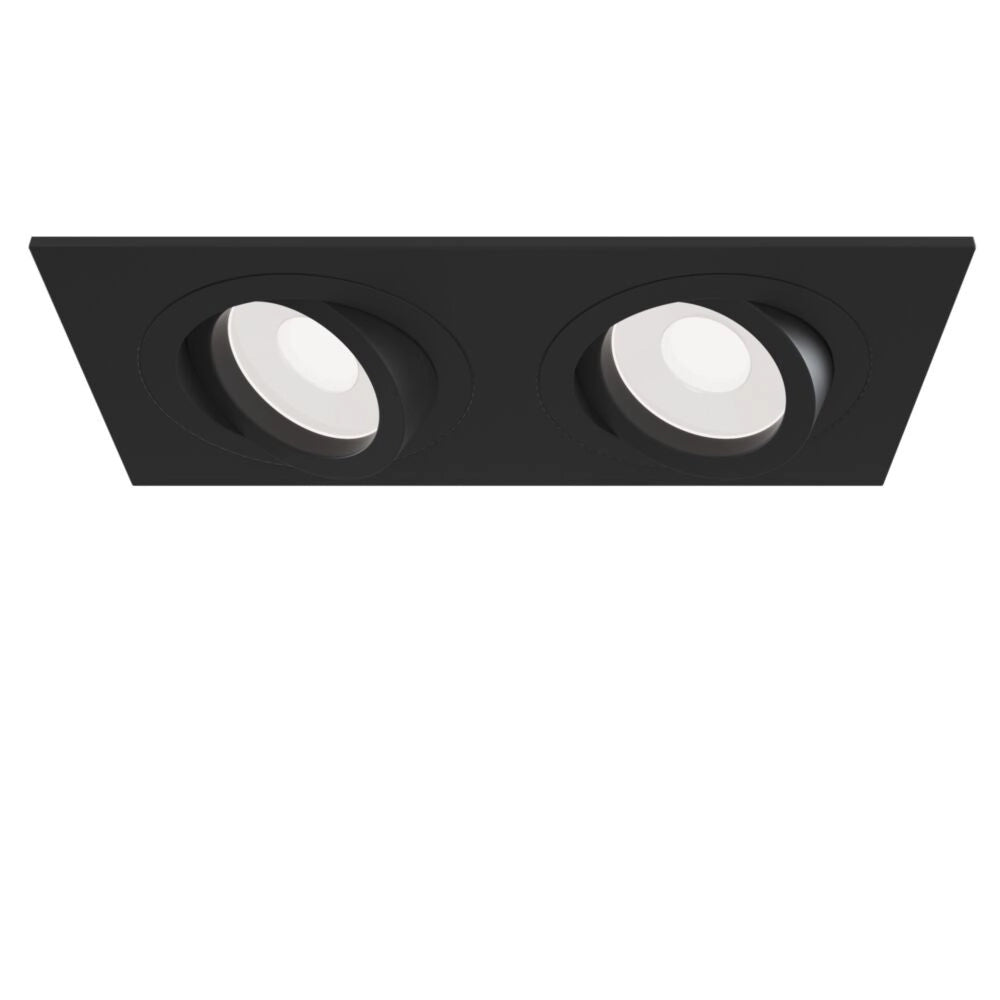 Doppio Faretto Da Incasso Moderno Atom Alluminio Nero 2 Luci Diffusore Tessile