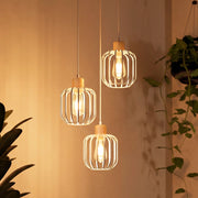 ZMH Lampada a Sospensione 3 Luci Bianco Legno Rotonda E27 Moderna per Soggiorno Cucina Camera Corridoio Senza Lampadina