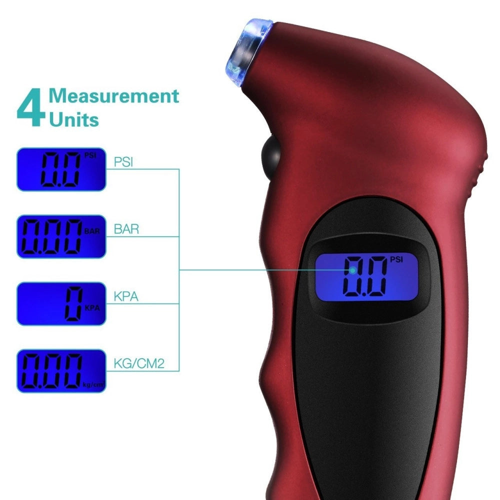 Trade Shop - Manometro Misuratore Digitale Di Pressione Gomme Pneumatici Gomma Auto Moto Bici -