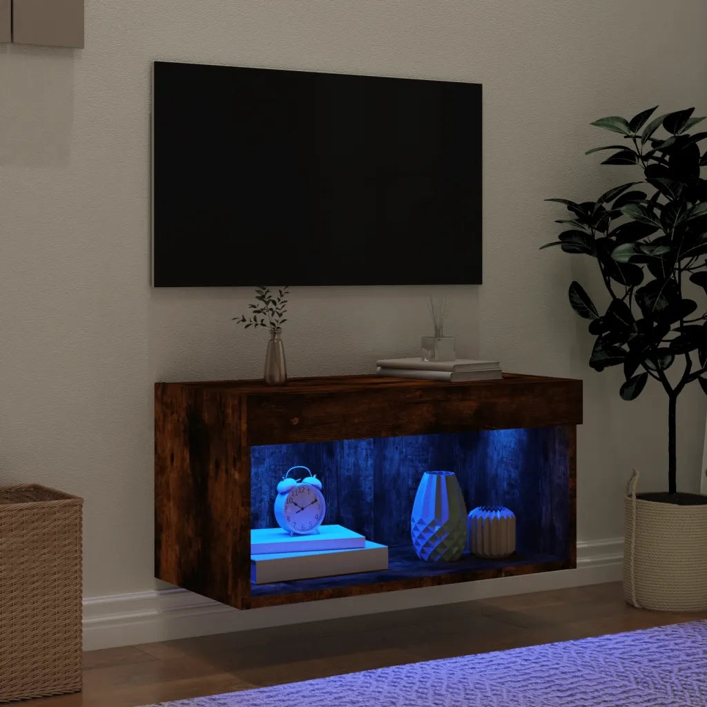 Mobile Porta TV con Luci LED-Mobile per TV-Credenza TV Rovere Fumo 60x30x30 cm