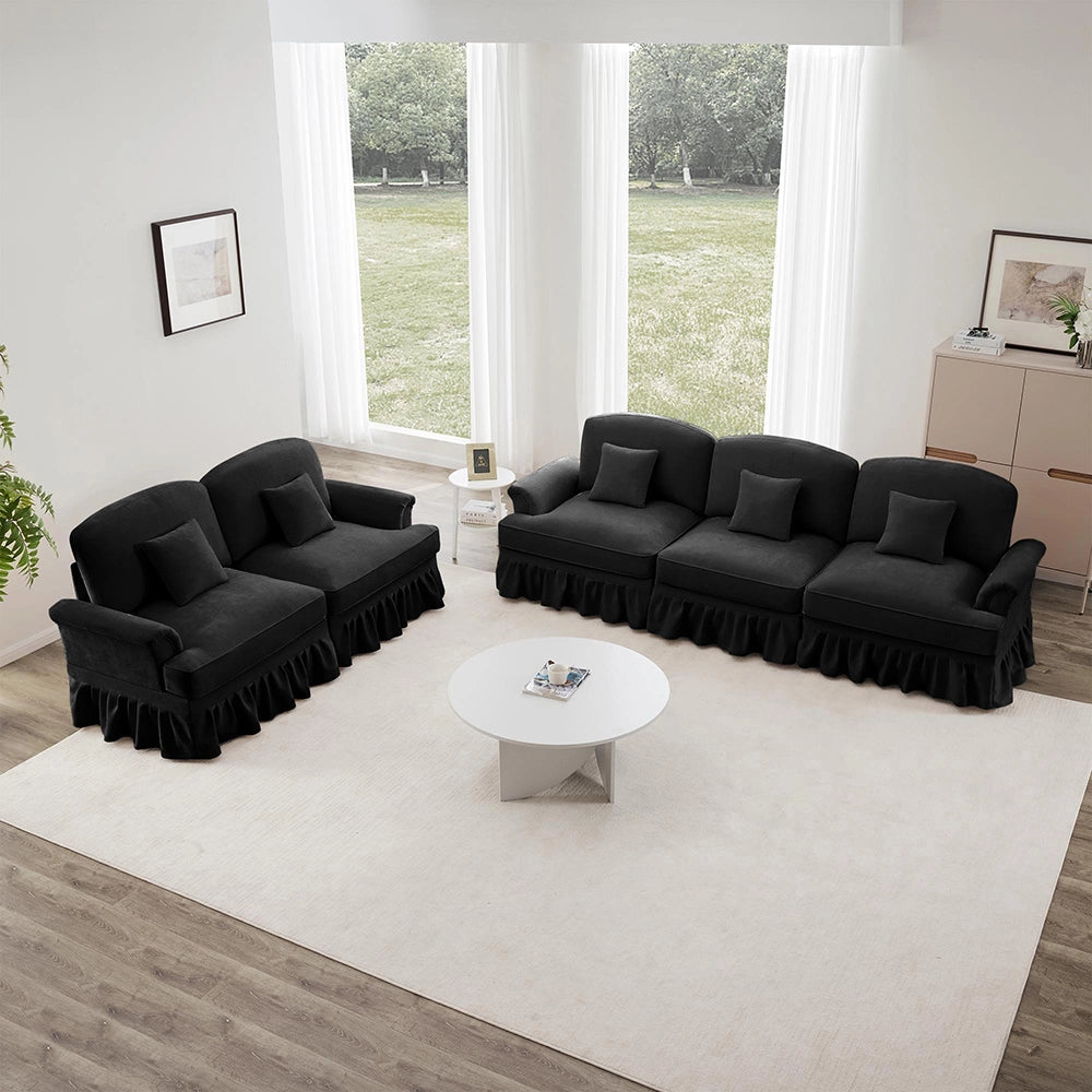 Set modulare 2 pezzi - Xylo - 3+2 posti, chenille, stile classico, nero