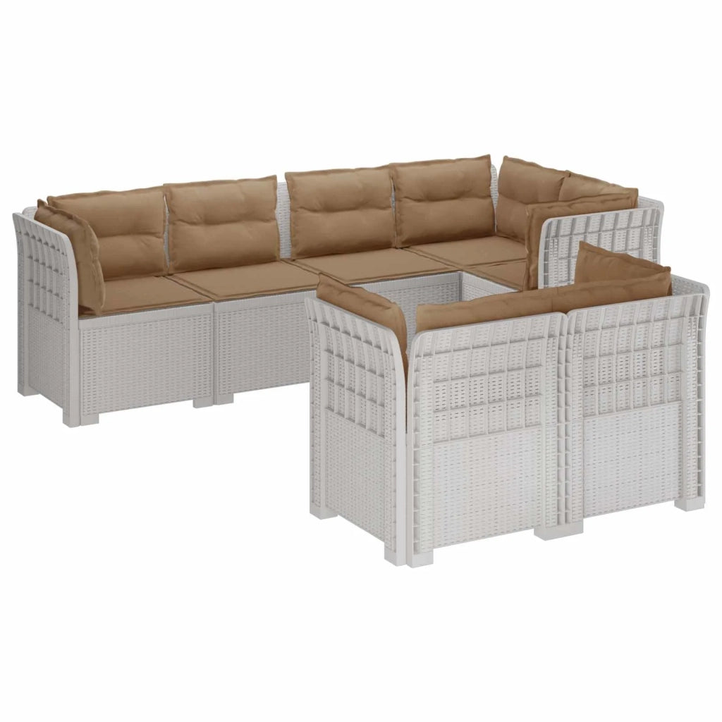 Divano 7 Posti da Giardino con Cuscini Aspetto Rattan PP Bianco 3444168