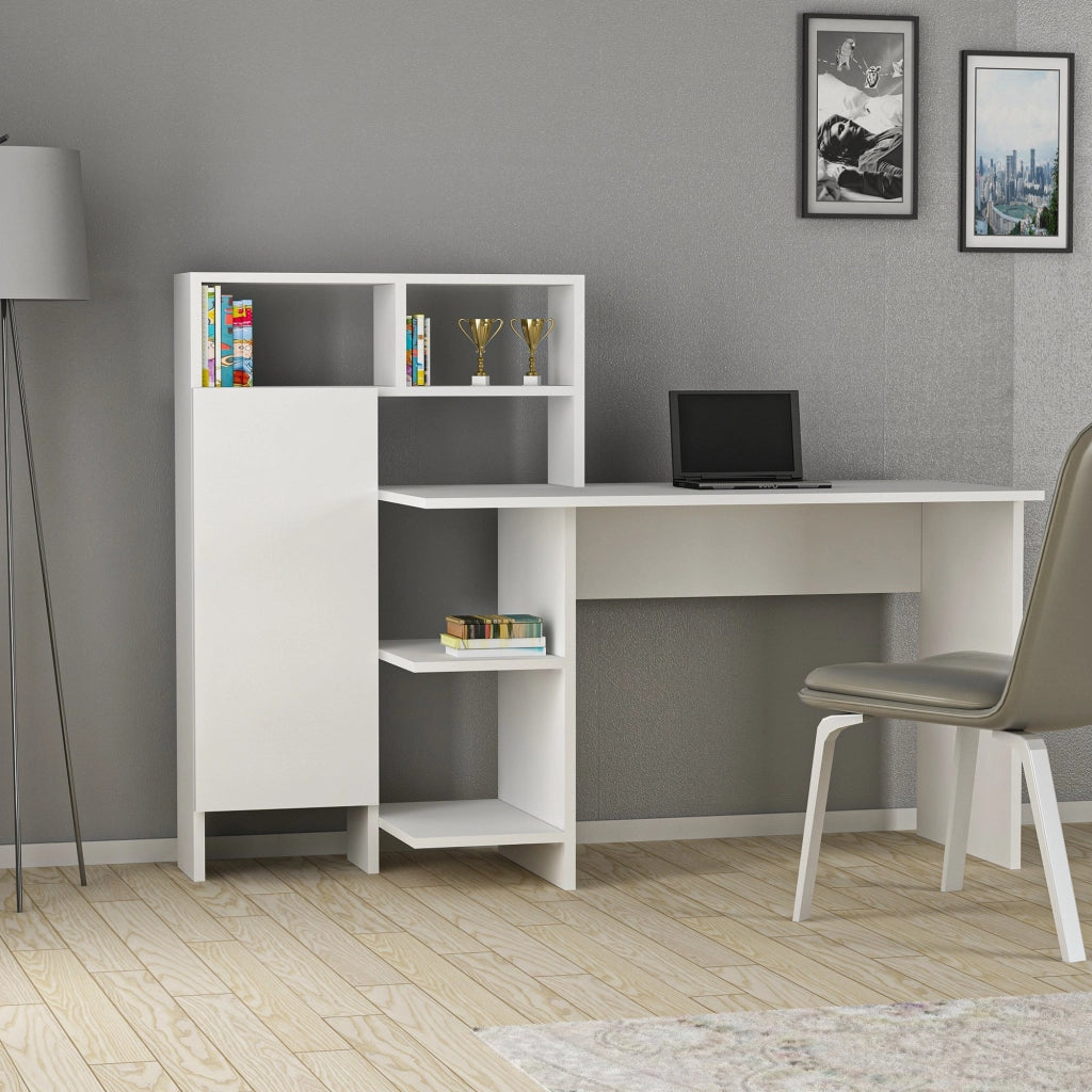 Cremella, Scrivania 6 Ripiani, 136x60x112h cm Bianco
