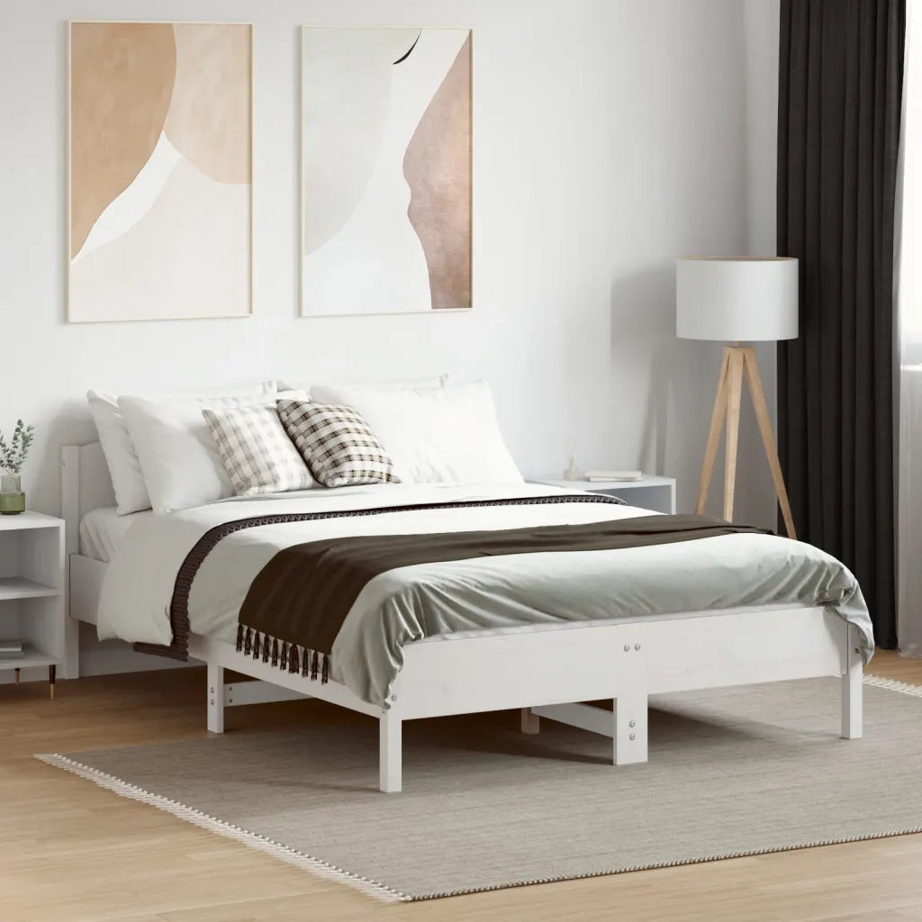 Letto senza Materasso Bianco 140x190 cm Legno Massello di Pino 842603
