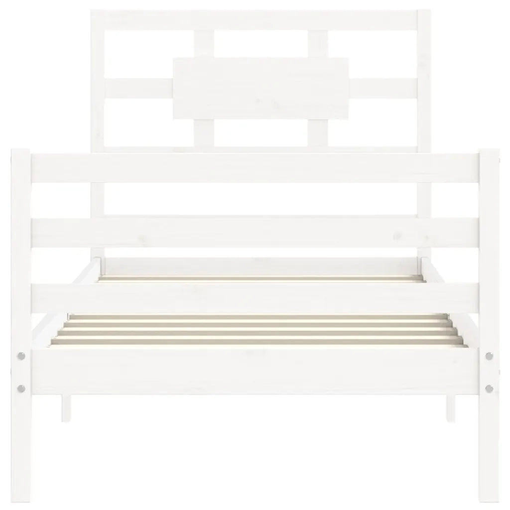 Giroletto con Testiera-Struttura Letto con testiera Bianco Single in Legno Massello 148148