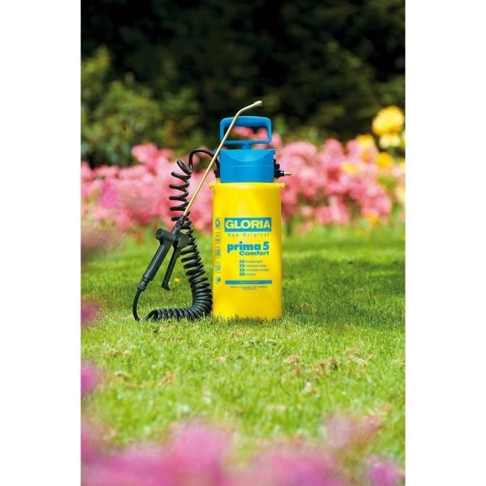 GLORIA - Prima 5 Comfort - Atomizzatore a pressione 5L con lancia e ugello in ottone e tubo spiralato 2m50