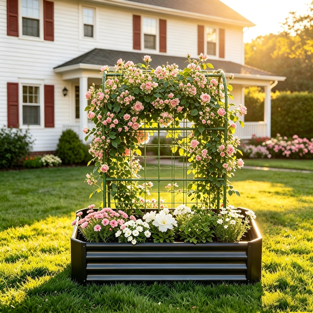 Fioriera con grigliato in metallo zincato per orto, verdure, erbe e fiori nera 120 × 60 × 150 cm