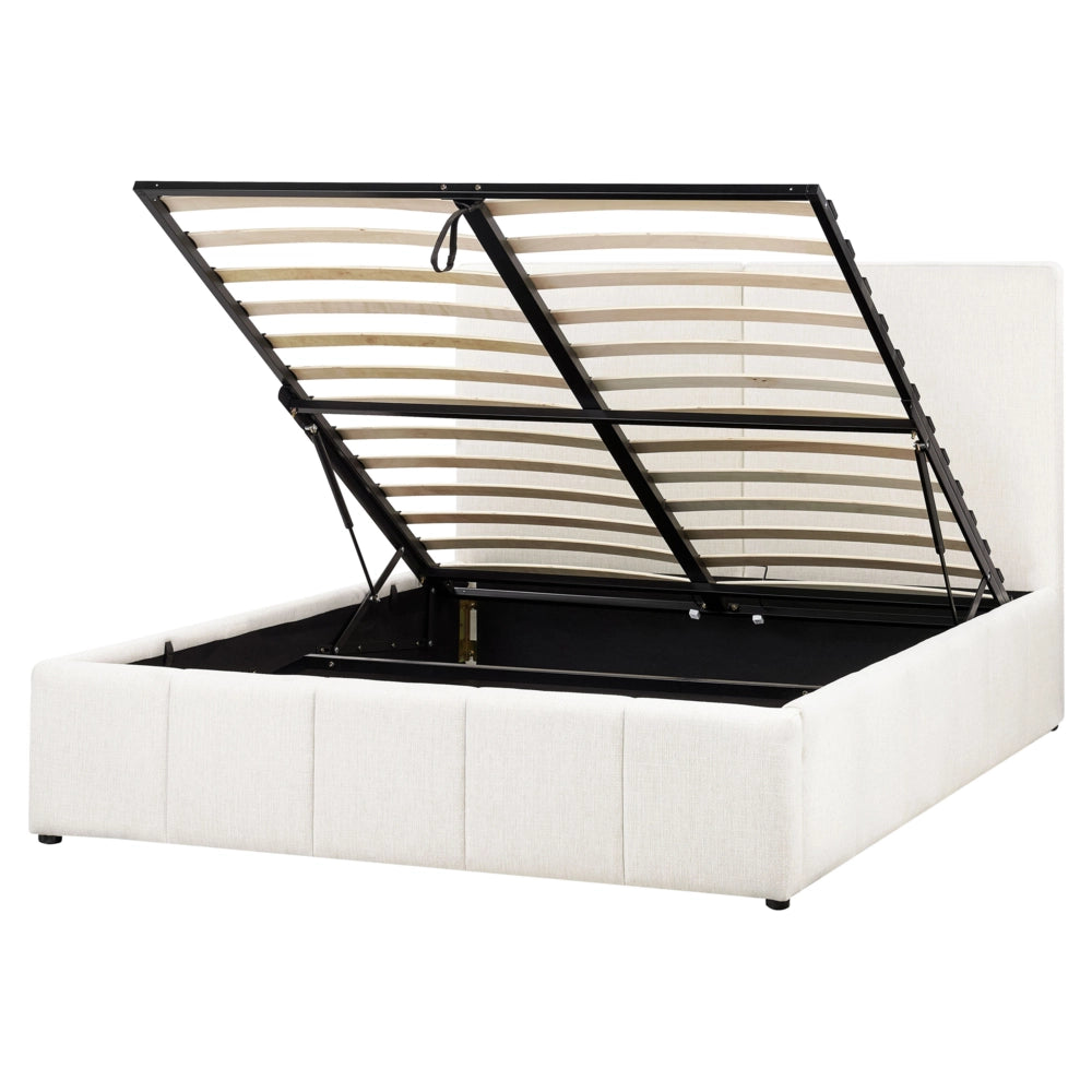 Letto matrimoniale con contenitore rivestito in tessuto bianco sporco 160 x 200 cm camera da letto elegante