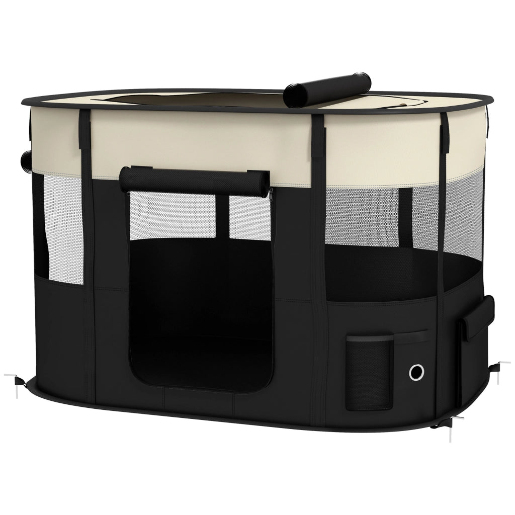 Recinto pieghevole per animali domestici ¨C zephmum ¨C bianco crema e nero 94x74x60 cm