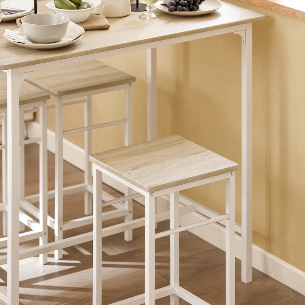 Set 5 Pezzi Tavolo con 4 sgabelli Mobile Bar per casa Stile Industriale L100*P60*A87 cm Bianco OGT11-WN