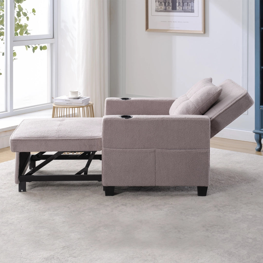 Poltrona letto 3 in 1 con USB; portabicchieri e tasca laterale in legno e metallo grigio