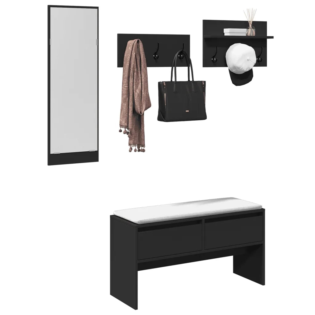 vidaXL Set Mobili da Ingresso 4 pz Nero in Legno Multistrato