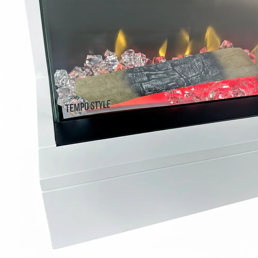 Tempo Style - Caminetto elettrico CALLIOPE Bianco con cornice in legno MDF effetto fuoco reale 750 - 1.500 W