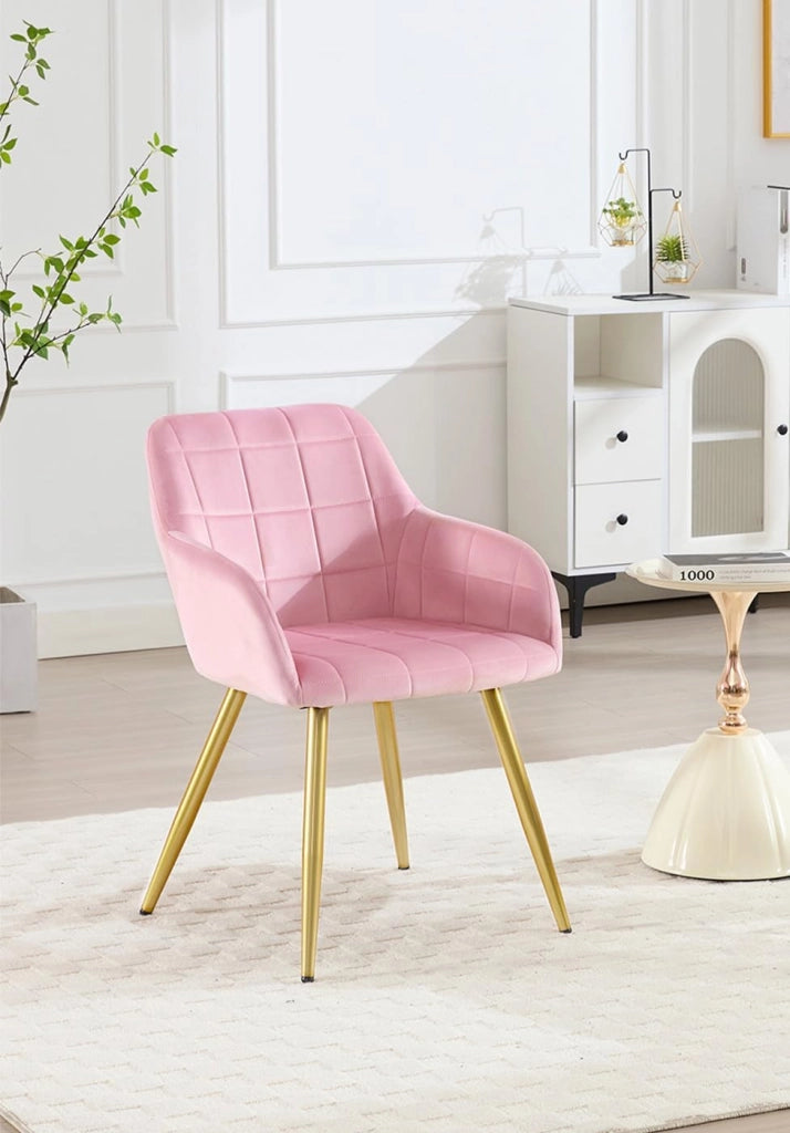 Sedia per Sala da Pranzo Imbottita, Poltroncina in Velluto,Sedia da Cucina con Braccioli e Schienale, Gambe in Metallo, moderne,Rosa, BH232rs-1