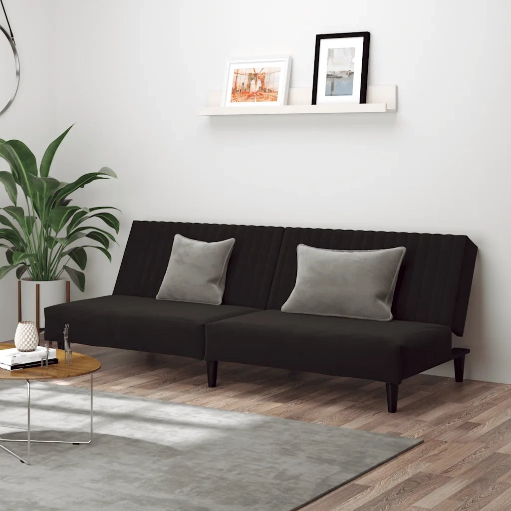 Divano Letto a 2 Posti-Sofa Letto 2 Posti-Daybed Nero in Velluto 321978