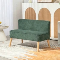 Divano a Due Posti Imbottito, Legno, Tessuto in Poliestere Vellutato, Schiuma, 117 x 56.5 x 77 cm, Verde