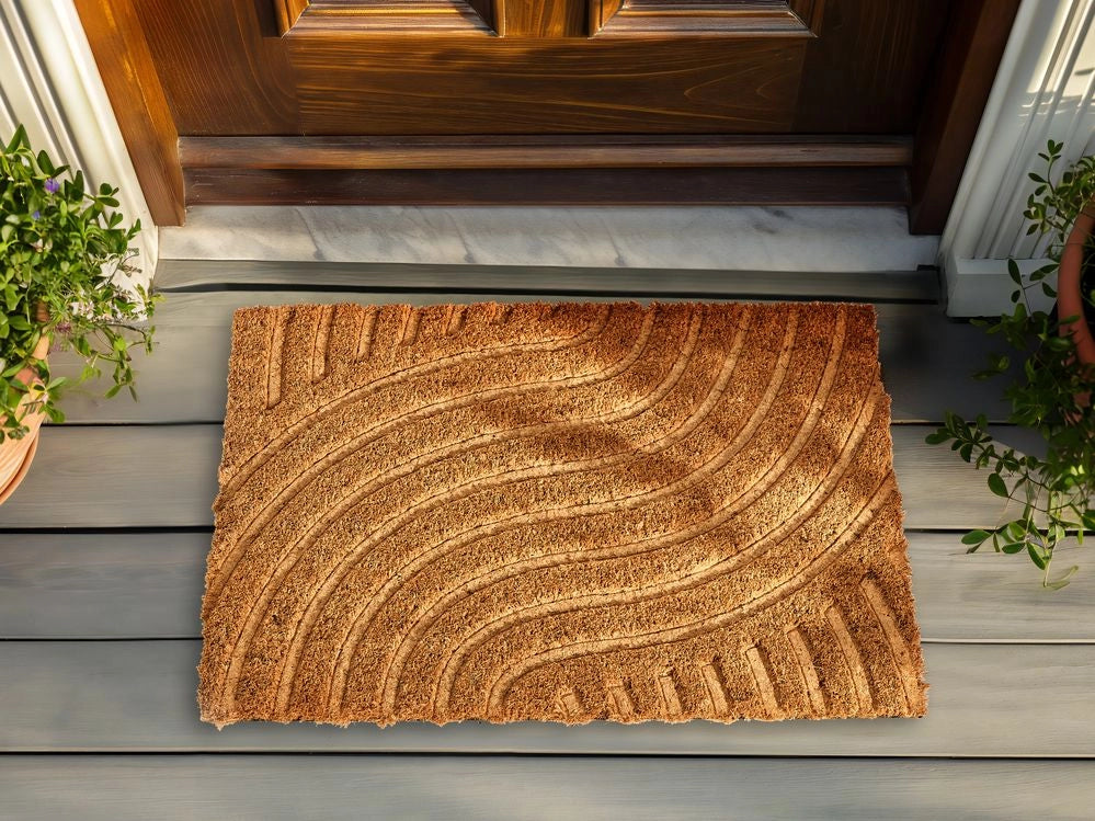 Zerbino in fibra di cocco naturale con fondo in PVC antiscivolo 40 x 60 cm con motivo geometrico in rilievo Decorazione moderna per interni