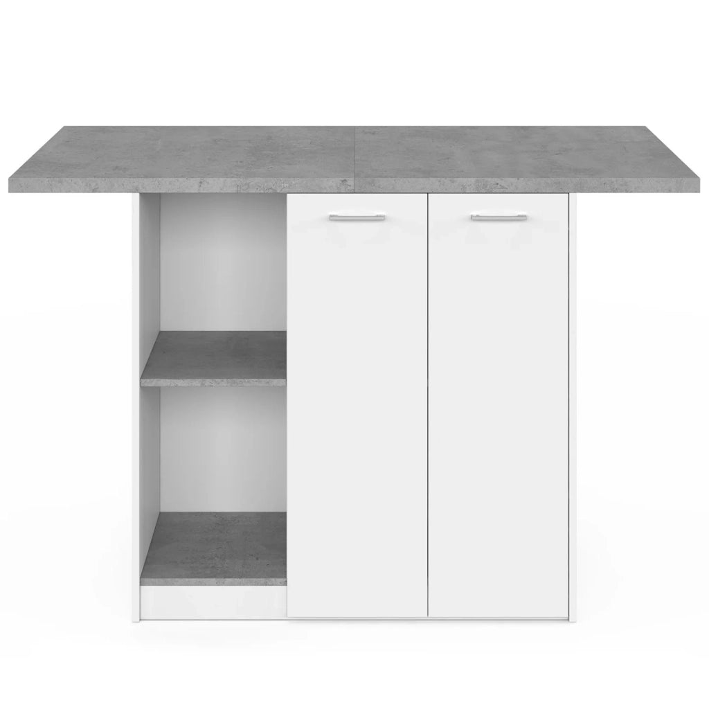 IDMarket - BAO 140 cm 4 persone isola centrale in legno bianco con piano di lavoro effetto cemento