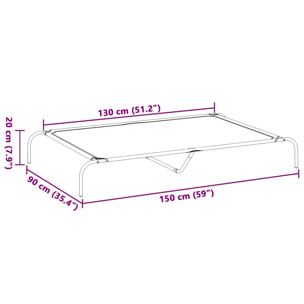 Cuccia per Cani Rialzata Nera 150x90x20cm Tela Oxford e Acciaio 42000841