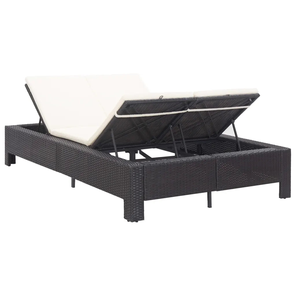 Lettino Prendisole a 2 Posti con Cuscino Nero in Polyrattan 46238