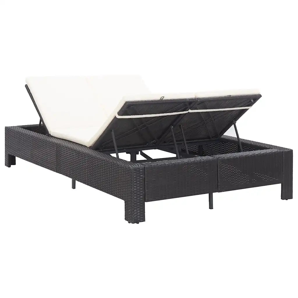 Lettino Prendisole a 2 Posti con Cuscino Nero in Polyrattan 46238