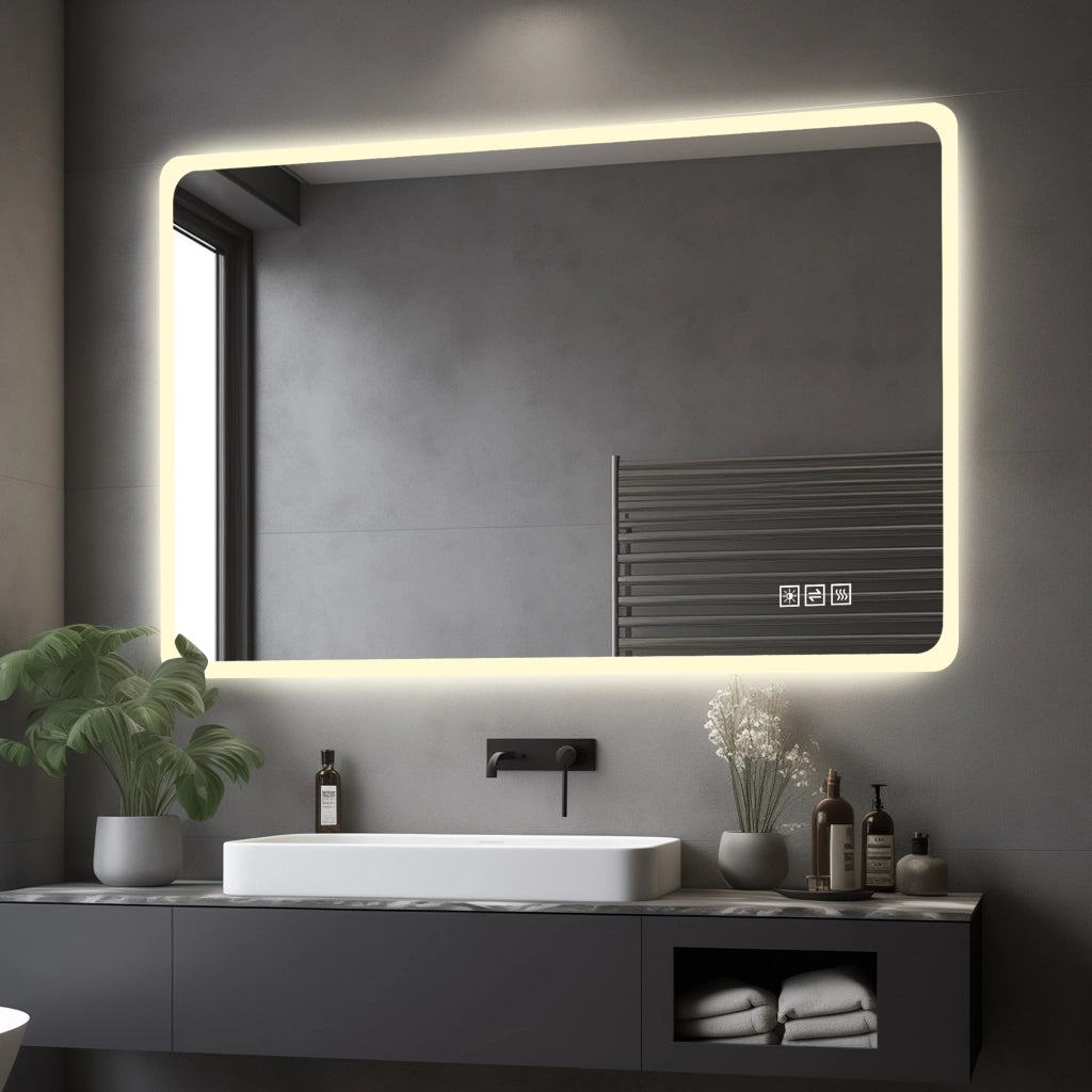 Specchio LED da bagno 60x100 cm con bordo satinato, anti-appannamento, 3 tonalità luce, dimmerabile