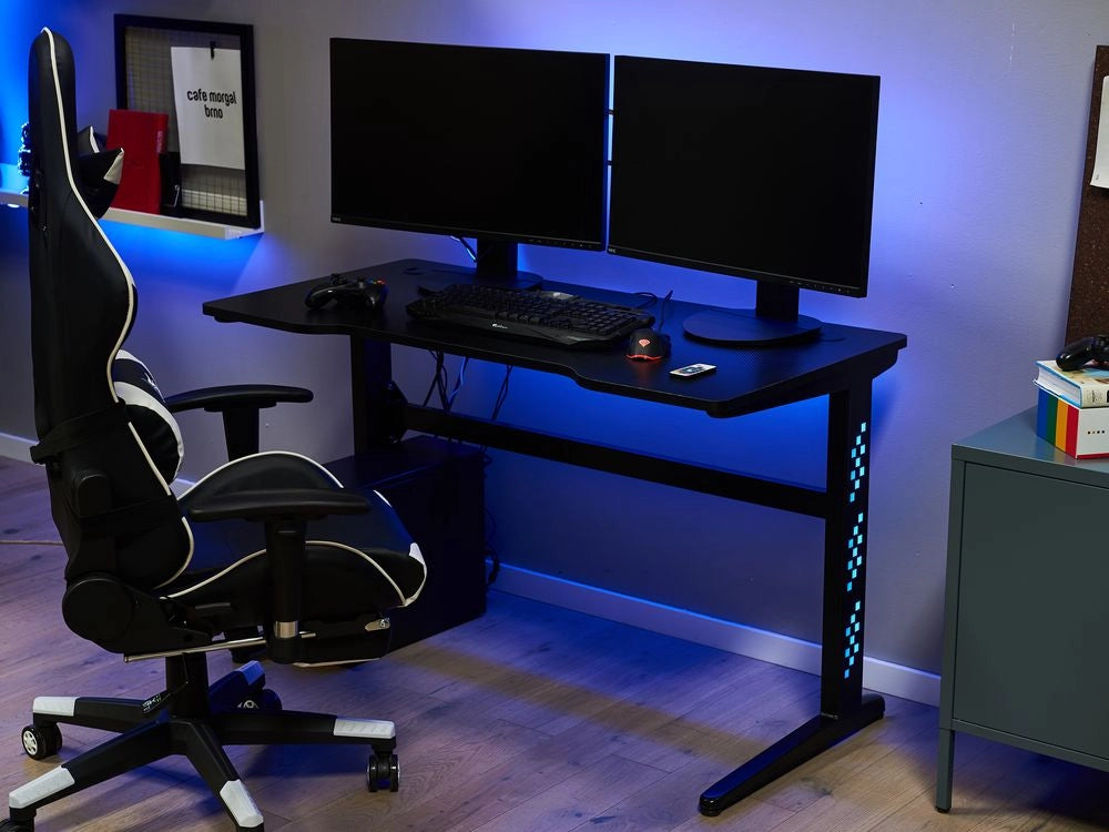 Scrivania da gioco con gambe in metallo MDF Nero rettangolare 120 x 60 cm con luci RGB Mobili per ufficio a casa dal design moderno
