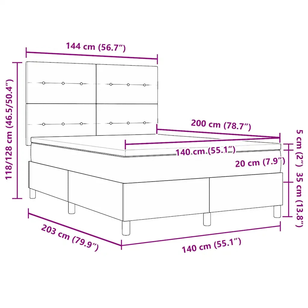 Letto a molle con materasso Grigio chiaro 140 x 200 cm Velluto 3339836