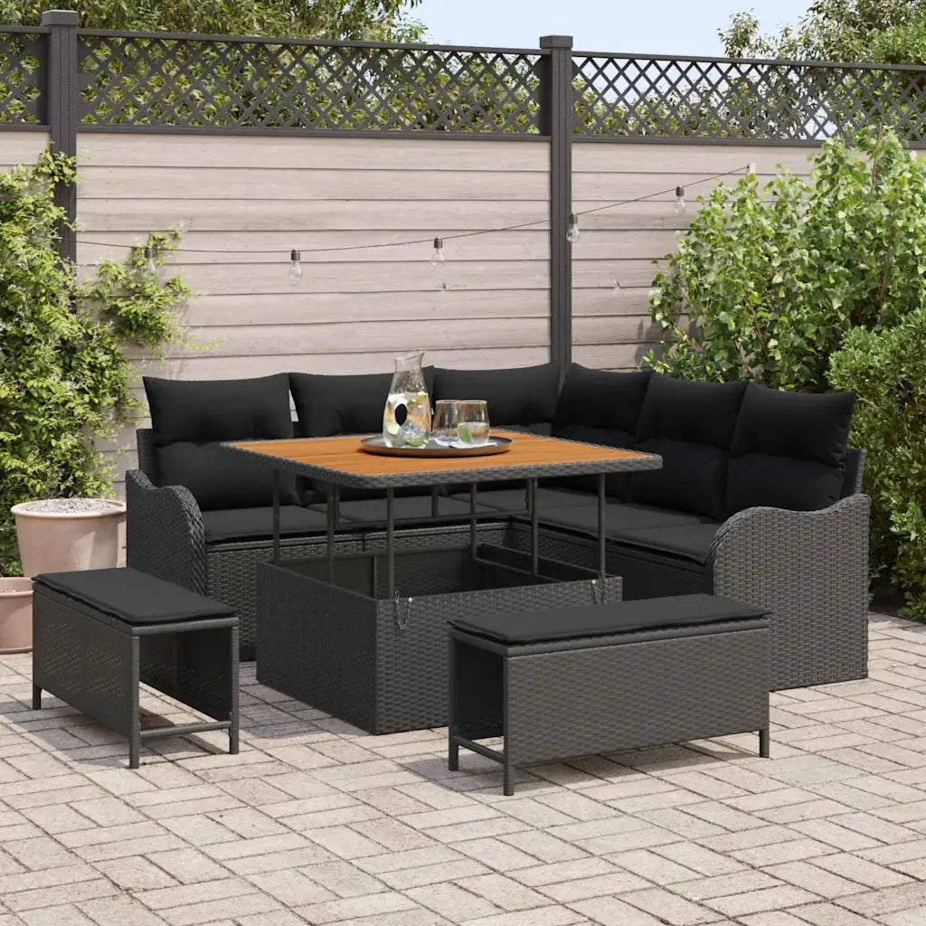 Set Divano da Giardino con cuscino 8 pcs Nero polyrattan 3362254