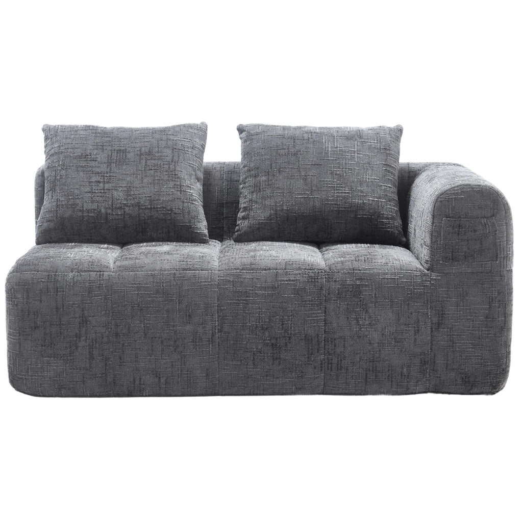 Divano chaise longue in ciniglia con tasche laterali e cuscino; 158 × 90 × 60 cm; grigio