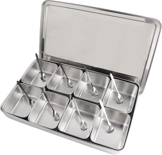 Cassa per spezie 8 uccelli in lega di alluminio - con cucchiaio e coperchio - accessori da cucina.